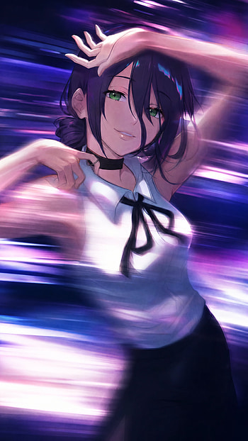 Reze — Neon Rush (Chainsaw Man), Reze (Chainsaw Man), Anime Girl, Green Eyes, Black Hair HD phone wallpaper