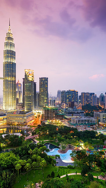 Malaysia, Skyscraper park, Urban landscape HD phone wallpaper