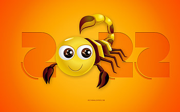 2022 Scorpio Year, Happy New Year 2022, yellow background, 3D Scorpio zodiac sign, 2022 New Year, Scorpio zodiac sign, 2022 concepts, Scorpio HD wallpaper