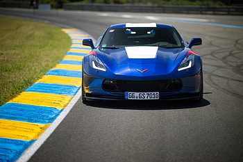 On road, blue, Chevrolet Corvette C7 HD wallpaper