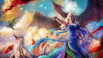 Daenerys, blue, daenerys targaryen, art, girl, fantasy, dragon, luminos, princess, game of thrones HD wallpaper