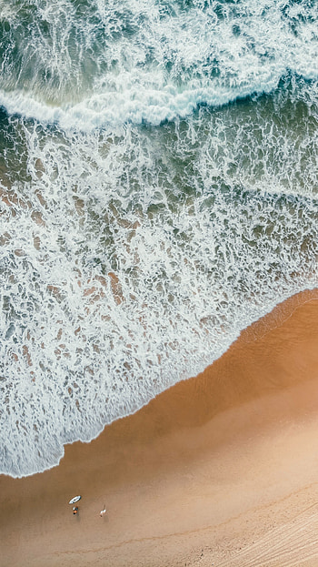 Aerial view, sea waves, beach, soft HD phone wallpaper