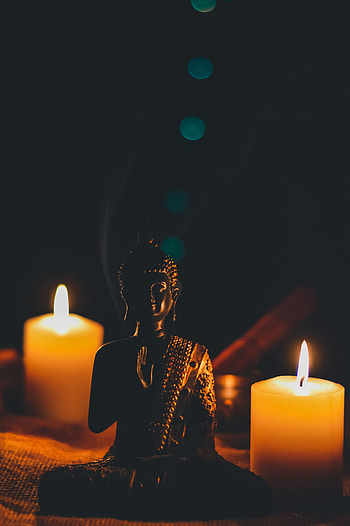 Candles, Buddha, Dark, Buddhism, Statuette, Harmony HD phone wallpaper