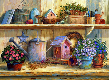 Rhapsody in Rose, watering, tools, paintings, lovely still life, houses, love four seasons, decorations, draw and paint, flowers, pots HD wallpaper