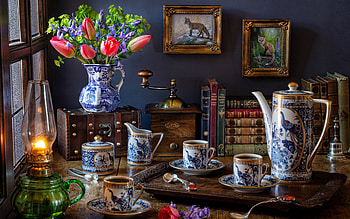 Still life, Lamp, Flowers, Style, Book HD wallpaper