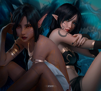 Elf girls, zed, z ed, zedart, fantasy, trungbui42, couple, girl, elf HD wallpaper