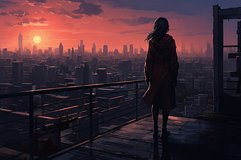 Urban Elegy, Anime, AI Art, rooftop, city, anime city HD wallpaper