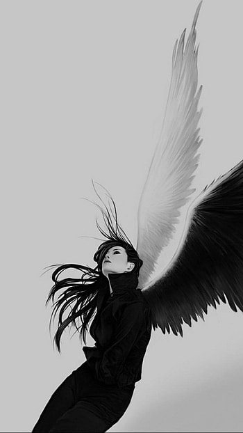 angel, wings, white, black, girl HD phone wallpaper