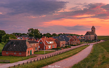 Village in Netherlands, road, church, houses, village, Netherlands HD wallpaper