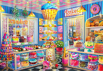 Main Street Bakery, shop, sweets, cakes, painting, lamp, colors HD wallpaper