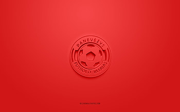 FK Panevezys, creative 3D logo, red background, I Lyga, 3d emblem, Lithuanian Football Club, Lithuania, 3d art, football, FK Panevezys 3d logo HD wallpaper