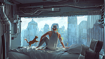 Cold Mornings Scifi , scifi, cat, artist, artwork, digital-art, artstation HD wallpaper