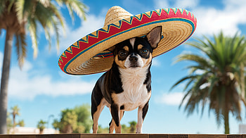 Charming Chihuahua in Ultra, chihuahua, dog, Sombrero, beach, palm tree HD wallpaper