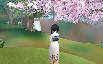 Under the weeping Cherry Tree, garden, weeping cherry, painting, japanese girl HD wallpaper