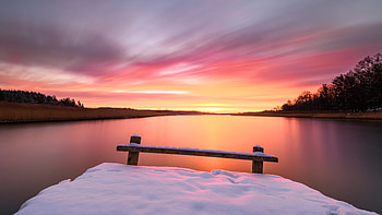 Red Sky Morning Winter Snow Bench , morning, winter, snow, nature HD wallpaper