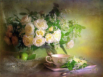 For your weekend, white, peonies, yellow, green, vase, flowers, tea cup HD wallpaper