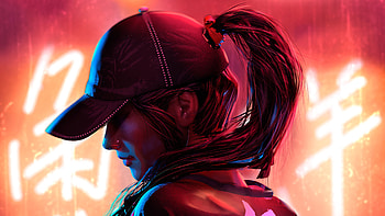 Hat Neon Girl , neon, artist, artwork, digital-art, artstation HD wallpaper