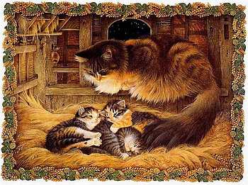 By Lesly Ann Ivory, kitten, painting, lesly ann ivory, art, nativity, cat, feline HD wallpaper
