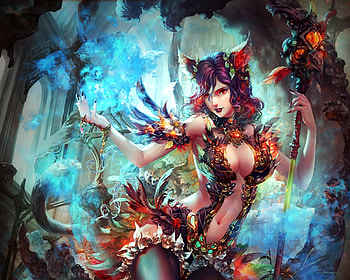 Black Cat Enchanter, fantasy, game, antilous, girl, luminos HD wallpaper