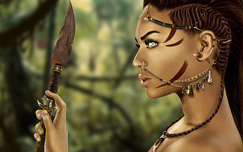 Fantasy - Women Warrior Fantasy Girl Woman Woman Warrior Spear Piercing Jewelry Aqua Eyes HD wallpaper