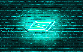 Skechers turquoise logo, , turquoise brickwall, Skechers logo, brands, Skechers neon logo, Skechers HD wallpaper