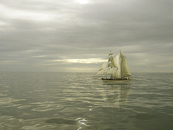 Along Way From Home, sea, yacht, sails, sky, calm, solitude HD wallpaper