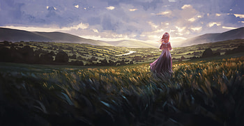 Evening In The Countrside, anime-girl, anime, artist, artwork, digital-art, artstation HD wallpaper