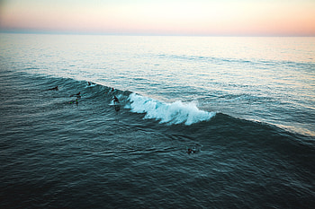 Sea, surfers, tide, aerial shot, vast sea HD wallpaper
