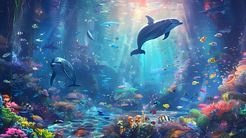 Dolphin Bliss in Vibrant Aquarium -, aquarium, dolphin HD wallpaper
