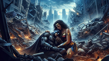 Wonder Woman Finds An Unconscious Batman, wonder-woman, batman, superheroes, artwork, digital-art, art, ai, deviantart HD wallpaper