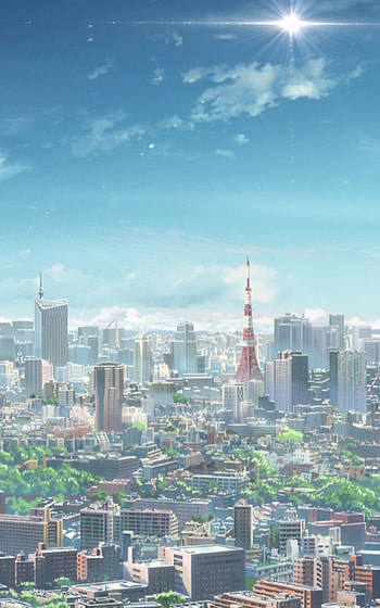 Sunlit Tokyo Tower — Your Name. Anime Sky, sun, sky, skyline, Tokyo Tower, Tokyo, Your Name., Anime, Sky Anime HD phone wallpaper