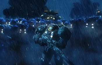 StarCraft: Remastered, soldiers, rain, video game HD wallpaper