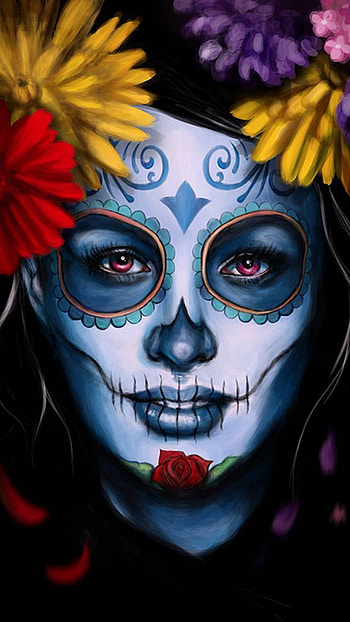 flower, colorful, artistic, sugar skull HD phone wallpaper