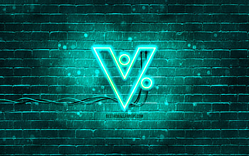 VeriCoin turquoise logo, , turquoise brickwall, VeriCoin logo, cryptocurrency, VeriCoin neon logo, VeriCoin HD wallpaper