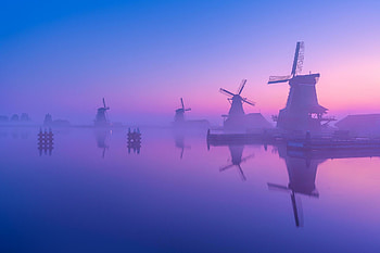 Morning calm, Windmill sunrise, Dutch countryside, Netherlands travels HD wallpaper