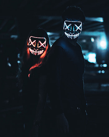 Masks, Dark, Couple, Pair, Neon, Glow HD phone wallpaper