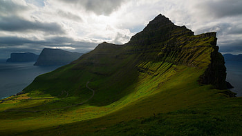 Faroe Islands, Mountainous island, Cloud-covered rocks, Trollanes village HD wallpaper