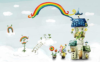 Fantasy, Clouds, Rainbow, Miscellanea, Miscellaneous, Small House, Lodge, Handsomely, It's Beautiful, Ideas HD wallpaper
