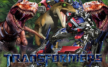 Transformers vs. Dinosaurs, teeth, ferocious, transformers, warfare, fighting, survival, dinosaurs, fight, war, battle, bite, jungle, fist HD wallpaper