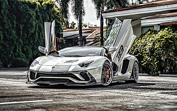 Lamborghini Aventador, LP700-4, front view, supercar, white Aventador, Aventador tuning, Italian supercars, sports cars, Lamborghini HD wallpaper