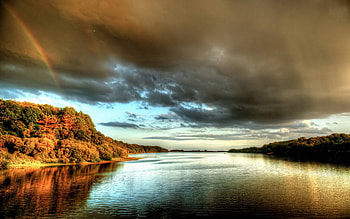river rainbow, river, fun, rainbow, cool, nature HD wallpaper