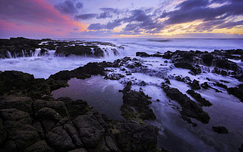Peaceful evening at the ocean - Cape Perpetua, Oregon, sky, rocks, sunset, sea, colors, clouds HD wallpaper