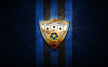 Inter Turku FC, golden logo, Veikkausliiga, blue metal background, football, finnish football club, Inter Turku logo, soccer, FC Inter Turku HD wallpaper