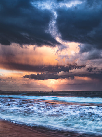 Nature, Sunset, Sea, Twilight, Clouds, Waves, Dusk HD phone wallpaper