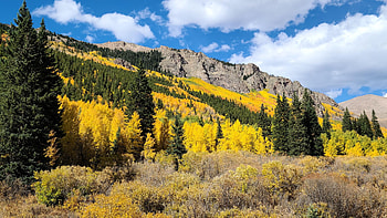 Guanella Pass, Colorado, fall, autumn, clouds, trees, colors, landscape, sky, usa HD wallpaper