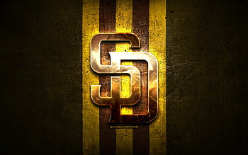 San Diego Padres emblem, MLB, golden emblem, yellow metal background, american baseball team, Major League Baseball, baseball, San Diego Padres HD wallpaper