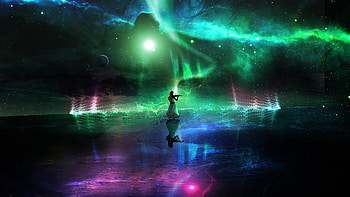 Illusion, colorful, digital, planets, galaxy, lights, sky, woman HD wallpaper