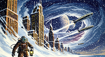 Blizzard Citadel — Ultra, astronaut, cityscape, spaceship, snowstorm HD wallpaper