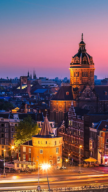Amsterdam, Noord-Holland, Aerial graphy, Cathedral HD phone wallpaper