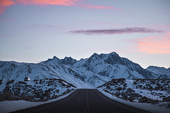 Clean sky, sunset, mountains, road HD wallpaper